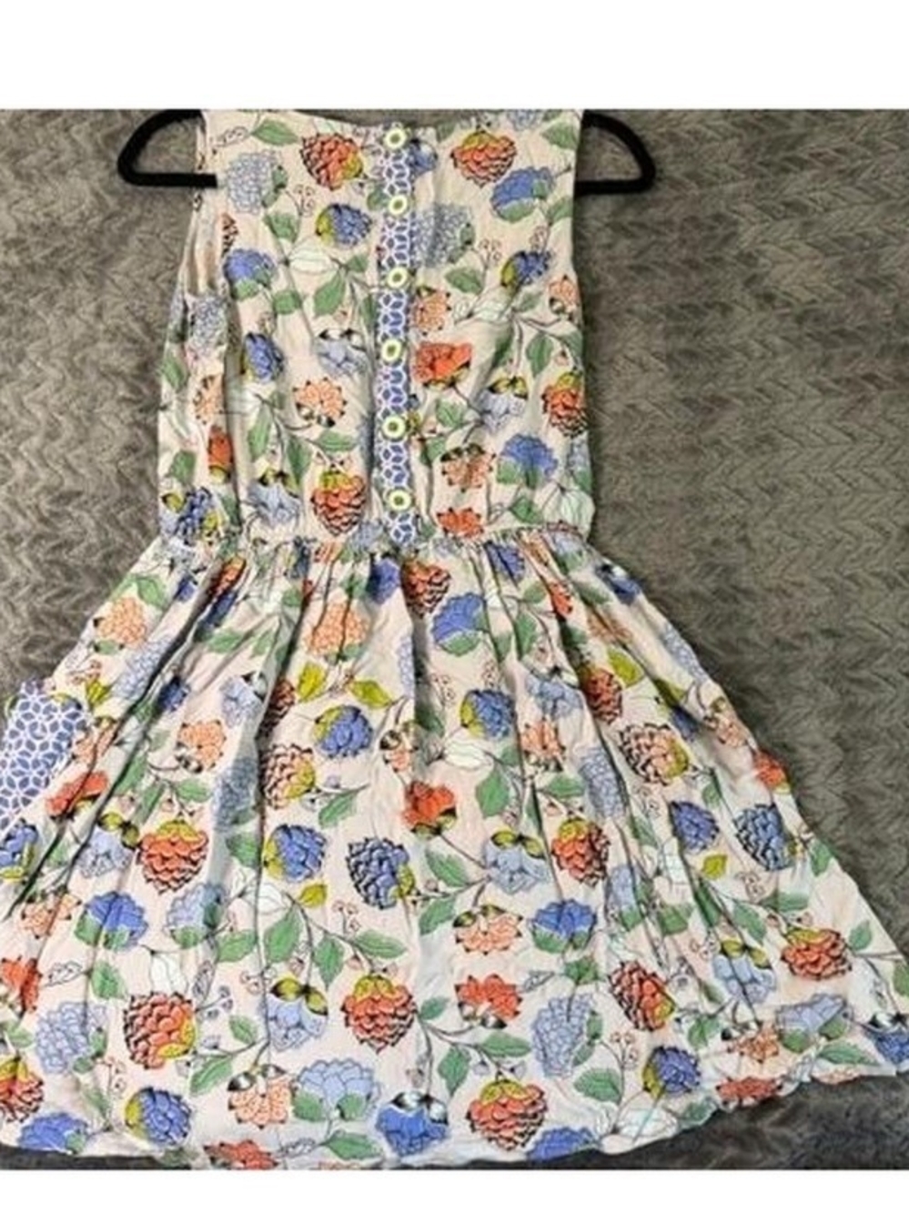 Junior's Floral Print Sleeveless Cotton Dress - White with Blue & Coral Flowers - Picture 2 of 3